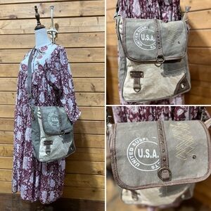 Myra Bag Crossbody Messenger – Canvas & Leather Military Stamp Rustic Boho Style